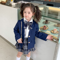 Girl Academy Wind Suit 21 Autumn Han Edition Children Baby JK Collar Tie Shirt Plaid Plexu Dress + Suit Uniform