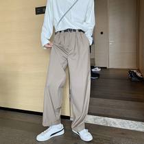 Hualun design suit pants mens straight tube loose hanging feeling casual trousers Korean trend wide feet black trousers