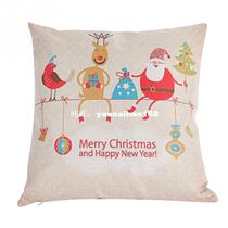 Merry Christmas Santa Deer Linen Pillow Cases Covers Home So