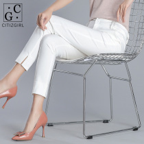 Nine-point suit pants womens casual 2021 spring and summer new straight tube high waist thin slim small feet white smoke pipe pants