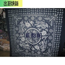Handmade plant printing and dyeing blue printed cloth bifacial generous table cloth table cloth 150 * 150 (Longfeng in Xiang)