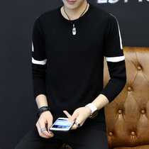 Round neck sweater men Korean slim fit autumn long sleeve base shirt mens trend thin black personality striped sweater