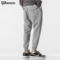Autumn new mens sweatpants loose toe pants trend gray sweatpants plus velvet Joker straight casual pants
