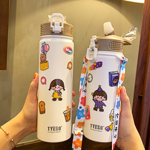 Childrens warm water bottle baby cup straw Cup kindergarten child straight drinking water bottle out to carry large capacity