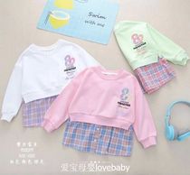 Girls  long-sleeved T-shirt fake two-piece set spliced sweater spring and autumn top 2021 loose Korean version 2-9 years old