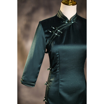 High-end dark green cheongsam 2021 New retro Chinese style long modified long sleeve dress female spring and autumn
