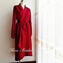 Flora custom morning gown medium long silk silk bride wedding summer and autumn photo embroidery lapel makeup bow