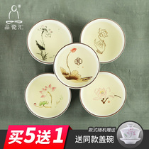 Tea cup Jingdezhen coarse pottery hand-painted tea set Kung Fu flat tea bowl Tea cup Ceramic Zen master cup Creative cup