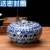 Ceramic food sealed storage tank ornaments with lid large rice drum rice bucket 10kg oil tank Pickles household water tank