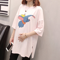 Pregnant woman t-shirt short sleeve pure cotton blouse female summer medium long paragraph big code loose fashion style pregnancy compassionate pregnant woman summer dress