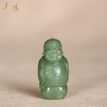(Small landlord)Hetian jade Russian Jasper duck egg pink green God of wealth round carving pendant Su Gong special price Zhuoyu Museum