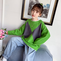 Girls sweater 2021 autumn and winter new children's clothing children's children's pullover sweater green children's sweater