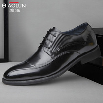 Aulun mens shoes autumn new business dress leather low-top leather shoes British tie-up wedding shoes suit work shoes