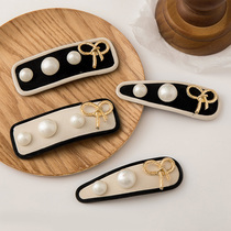 Korea Ins small fragrant wind hair accessories retro hair card edge clip Net red temperament bbclip metal Pearl bow hairclip