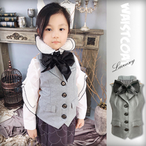 Le Wenxi Childrens Wear Autumn New Girls Short Vest with Big Bow Knot Moderate Gray British Style Vest for Girls