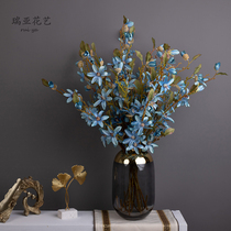 Single Branch Jade Orchid Retro Blue Fake Flower Simulation Flower Living Room Decoration Silk Flower Flower Arrangement Art Orchid Beam Floral Art Pendulum