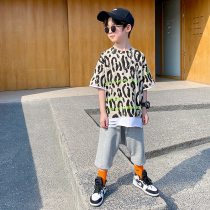 Boys summer short sleeve set 2021 new children Korean version of foreign BAO WEN two-piece boy Summer sports