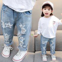 Girls pants childrens jeans 0 spring and autumn clothes 1 year old children 3 foreign gas holes 4 baby spring and autumn baby pants