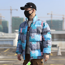 Winter mens cotton-padded jacket trend original full of printed cashew fruit flower crinkles bread clothes cotton-padded jacket