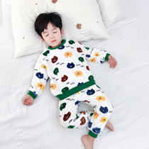 Childrens pajamas boy autumn and winter flannel suit little boy baby plus velvet thickened coral fleece winter home clothes