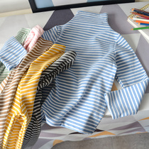 Children plus velvet pile collar long sleeve base shirt boys and girls comfortable Autumn stripes bottoming top 2021 New Products