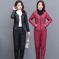  Down jacket liner suit female inner wear slim thin close-fitting and warm middle-aged and elderly mother 2020 winter two-piece suit