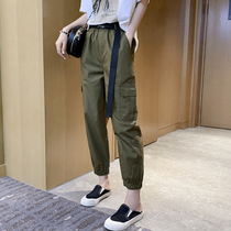 Army green overalls womens thin European station 2021 summer new European fashion pants tide casual drawstring pants