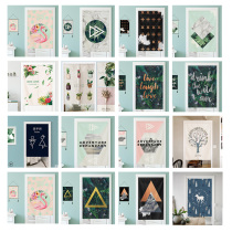 logo custom cotton linen door curtain partition curtain home kitchen living room door curtain free from punching curtains Green leaf Nordic modern