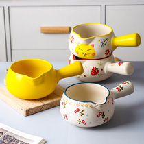 Ceramic small milk pot single handle non-stick cooking porridge instant noodles hot milk Net Red Children Baby baby supplementary food casserole home