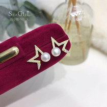 Bright star S925 sterling silver pearl studded hollow five-pointed star earrings female Korean personalized earrings new gift