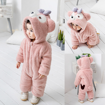 Super cute star pajamas newborn baby coat winter clothes starfish female baby goose crawling suit thickened and kept warm