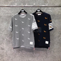 Xiaomin tide Thom Browne TB puppy embroidery four-bar yarn-dyed cotton casual sports top