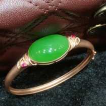 18k thick gold inlaid with natural Xinjiang and Tian Biu jade apple cider green large egg noodles bracelet emerald green Zhengyang green bracelet