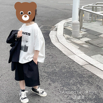 Nandaemun Boys Korean version of the trendy letter printing round neck short-sleeved bottoming shirt childrens foreign style all-match fried street T-shirt 2