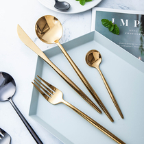 Portugal 304 mirror Golden Western food knife and spoon cutlery steak knife fork three-piece set coffee spoon chopsticks ins