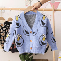 Boy cardiovert sweater jacket Spring and fall 2022 New childrens knitted sweatshirt baby V neckline Jersey Sesame Street