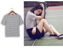 2019 Korean T-shirt womens new summer loose Joker striped shirt short sleeve cotton casual half sleeve shirt