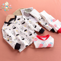 Baby autumn clothes and trousers set cotton outside wear can be opened 1 baby high waist belly pants 2 underwear childrens pajamas