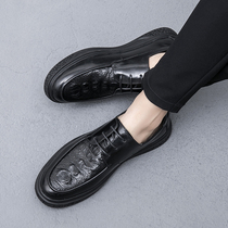 Hong Kong Tide Card Small Leather Shoes Man Genuine Leather Han Version of Inn Wind 100 Ride Business Positive Fashion Trends Casual Mens One Foot Pedal