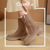 Cow leather wool snow boots winter leather thickened thick heel short boots middle heel tube plus velvet cotton boots female 582C