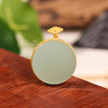 Mu Huang Yidian s925 silver and Tian Jade white jade green jade round brand pendant Xiangyun auspicious gift