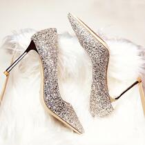 Shees Womens Shoes Crystal Shoes Rear Trip Belt Womens Single Shoes Solid Color Shiny Summer Sequins Womens Shoes Flat Tip Shadow Shadow