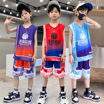 Boys summer dress suit 2022 New summer Childrens handsome Childrens handsome Childrens two sets of sleeveless basketball clothes