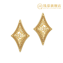 Qian Mu European classical leaf flower earrings S925 sterling silver womens luxury atmosphere court style geometric diamond earrings