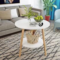 Double coffee table Solid wood legs Nordic corner A few bedside small round table Simple living room Sofa side a few small apartment tea tables