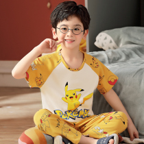 Boys pajamas summer thin cotton short sleeve trousers boys children baby spring and autumn Pikachu home suit suit