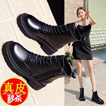 Real leather foot Serie conMartin boots woman 2021 new spring autumn single boot Inn Wind 100 lap for winter thick bottom short boots