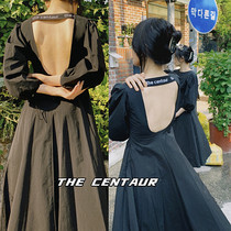 7 discount direct mail Korean designer brands THE CENTAUR BEAUTY BACK HOLLOWED-OUT CUT TEMPERAMENT LONG SMALL BLACK DRESS