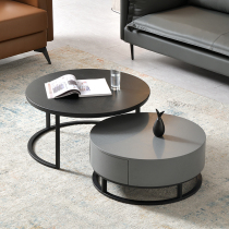 Modern minimalist fashion tea table light luxury large and small apartment living room creative storage personality Nordic round tea table combination