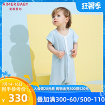 Adore children Baby boy baby baby newborn quiet summer blue short-sleeved one-piece climbing suit belly protection sleeping bag